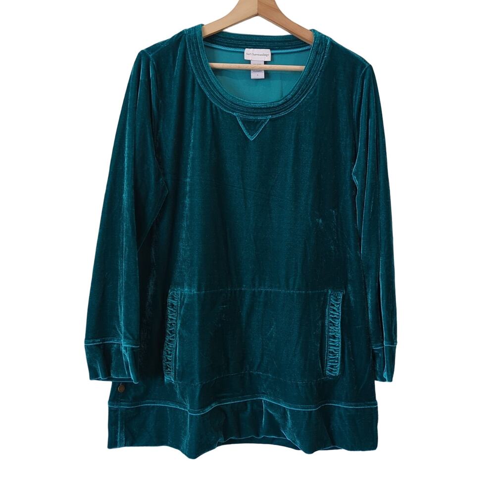 Soft Surroundings Womens Top Velvet Green Mermaid‎ Tunic Pullover Medium